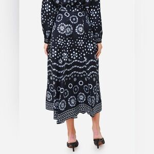 HUNTER BELL Tucker midi silk skirt navy 6 NWT